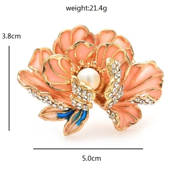 Blue Lotus Floral Pearl Brooch - Picture 6 of 6